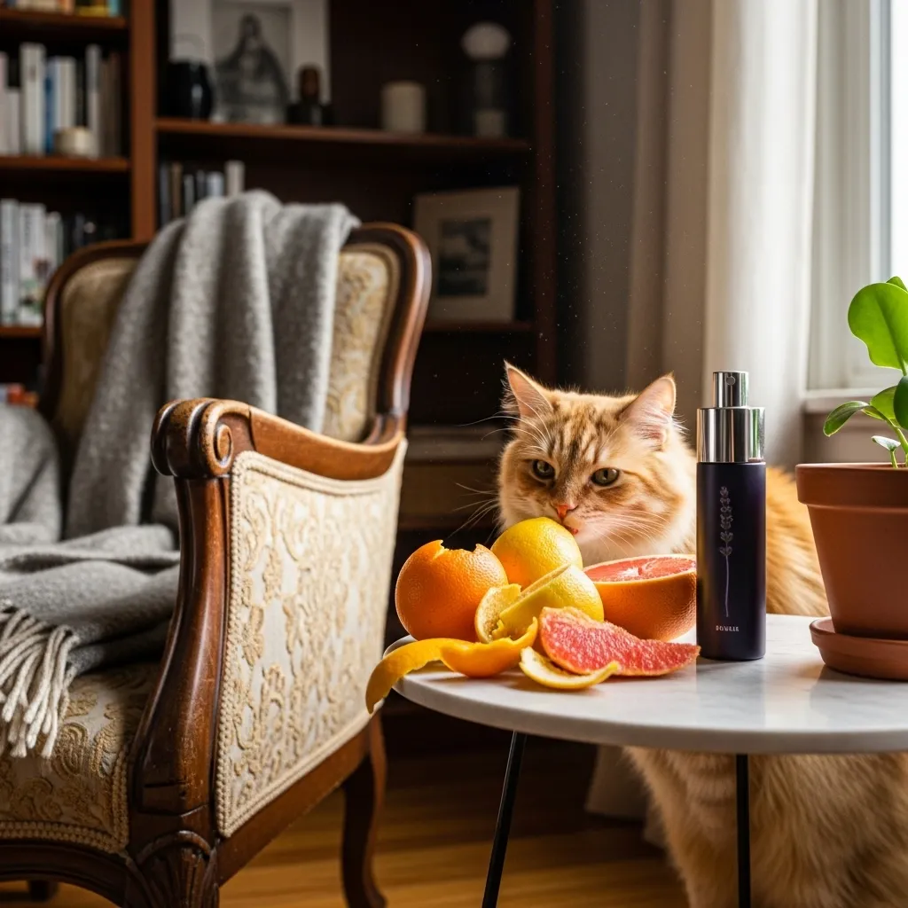 Citrus peels and lavender spray as natural cat repellents for furniture.