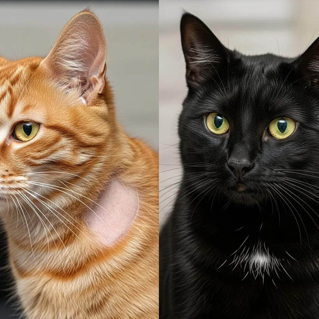 Cat with bald patch vs. healthy coat, illustrating abnormal cat shedding causes.