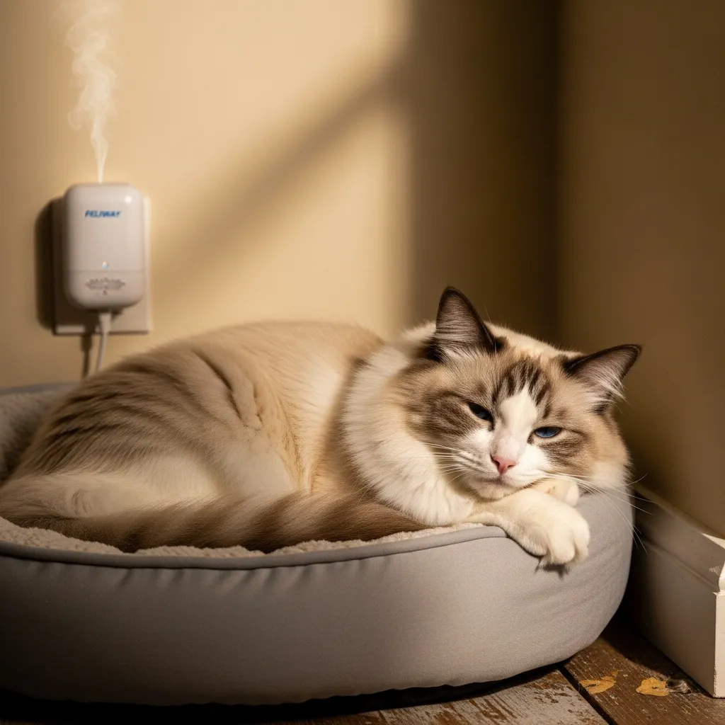 Ragdoll cat resting in a cozy bed to reduce stress and heart rate