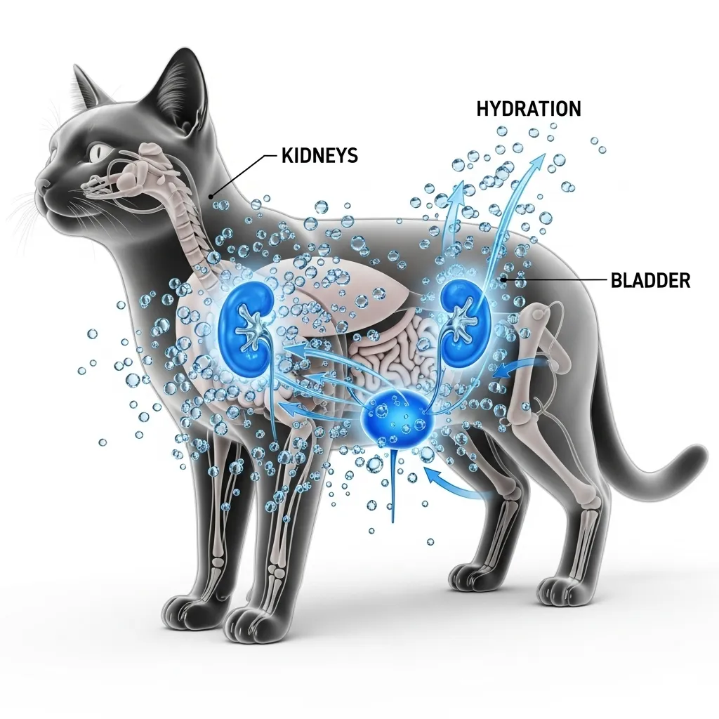  Diagram of cat’s body highlighting hydration’s role in organ health.