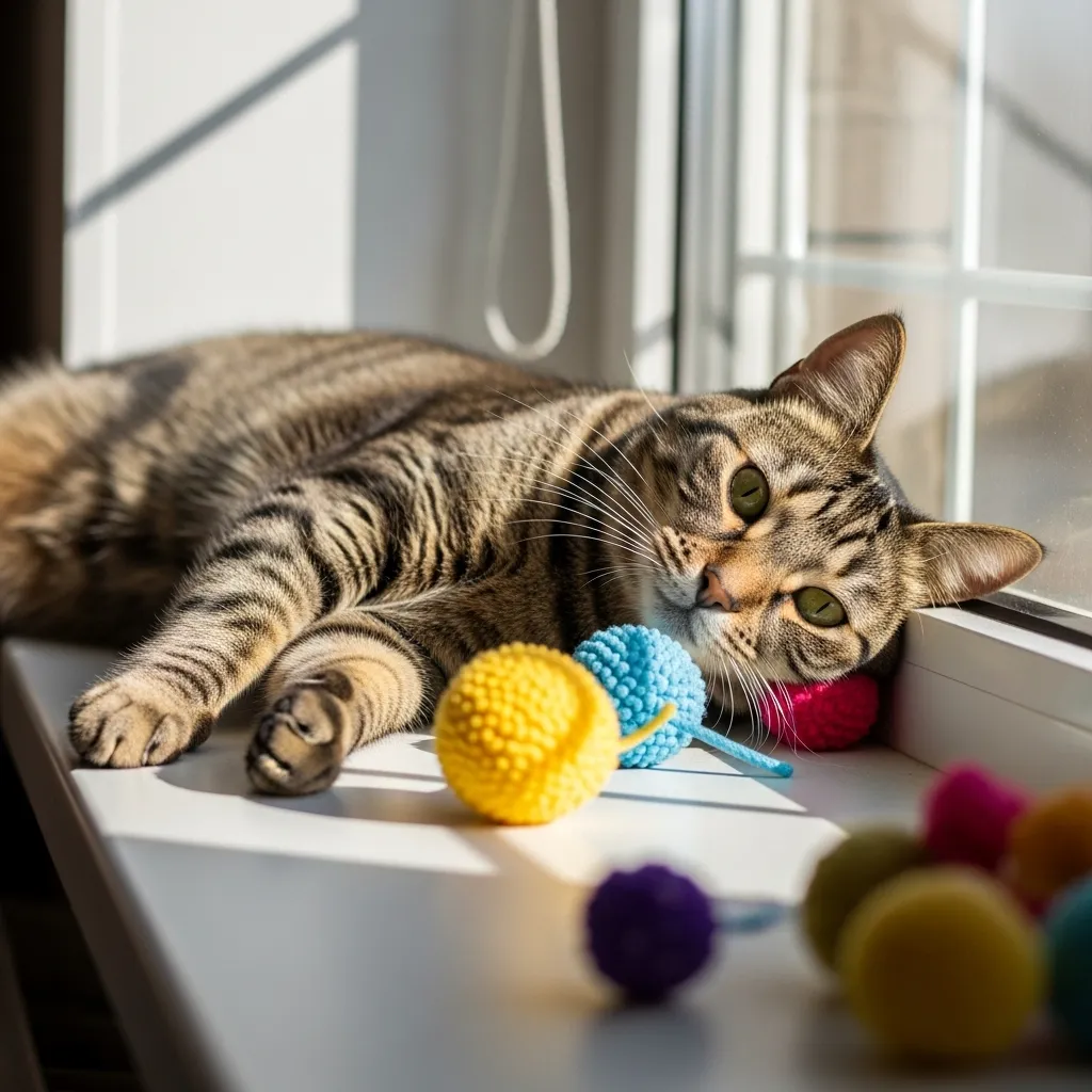 lazy cat lounging on a windowsill, illustrating normal cat sleepiness.