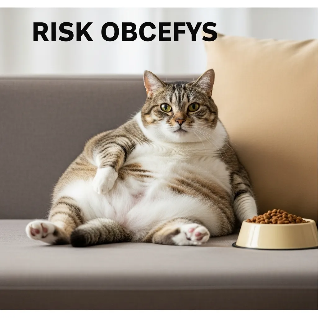  Overweight cat resting next to a food bowl, showing the risks of a sedentary lifestyle.