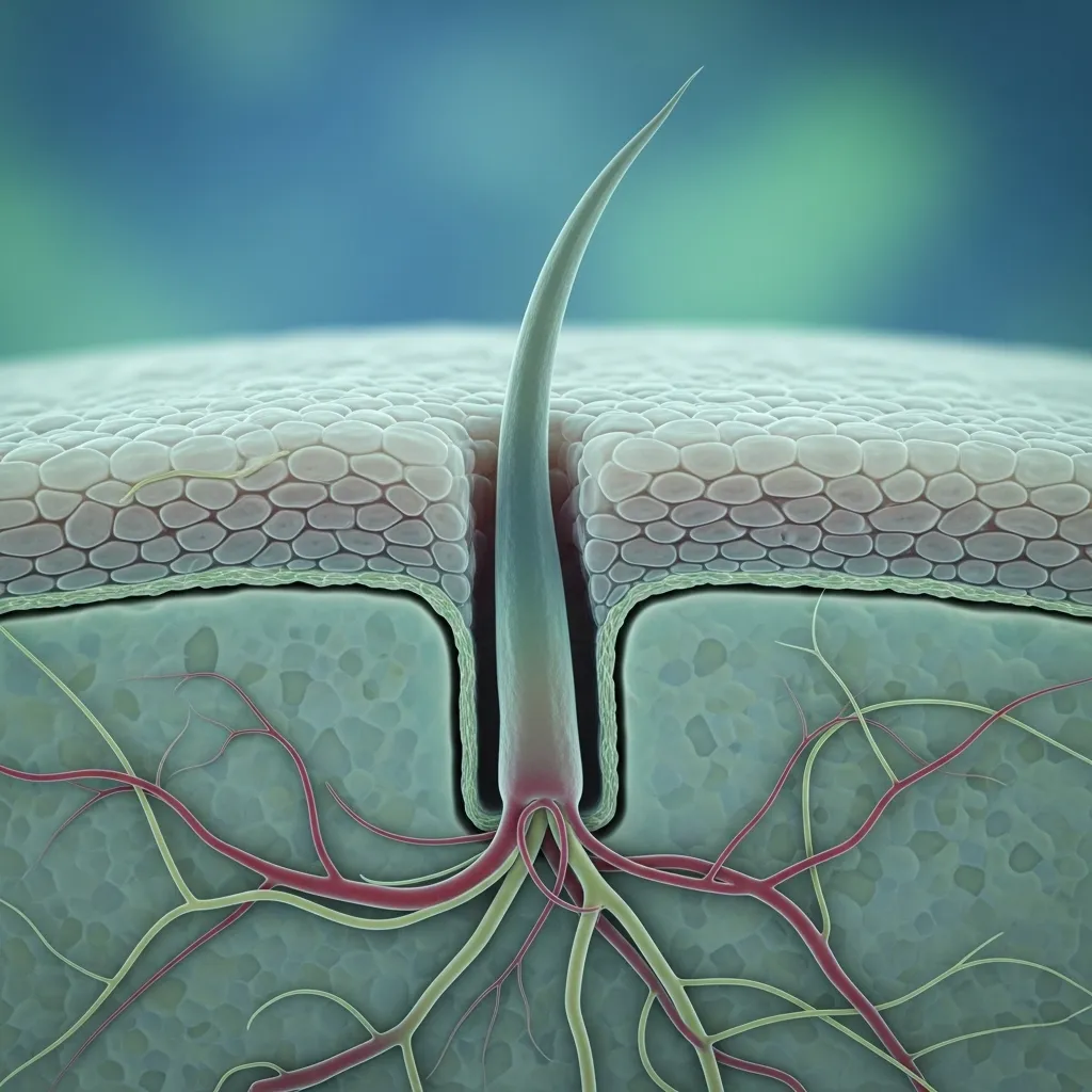 Macro view of a cat’s whisker follicle, highlighting its nerve-rich structure