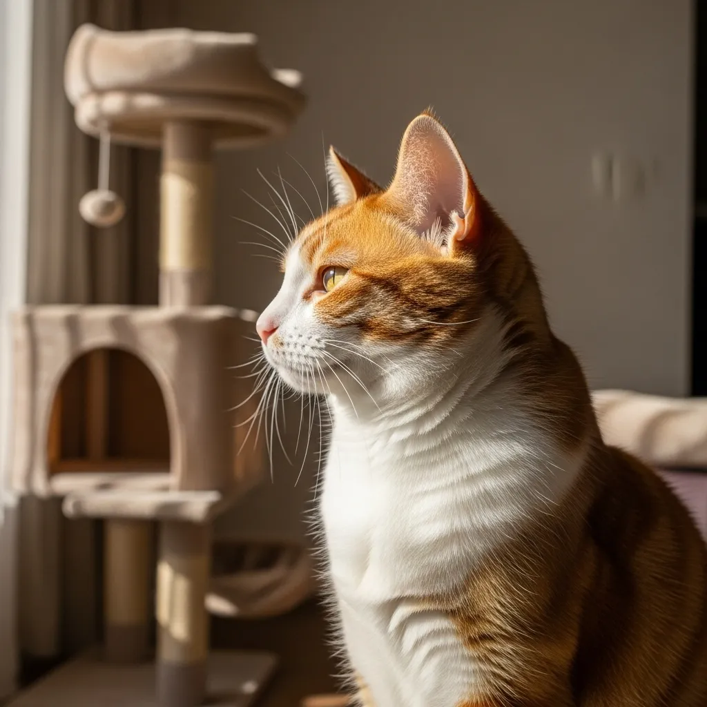 Cat with a single black whisker in a cozy home, highlighting its unique feature.