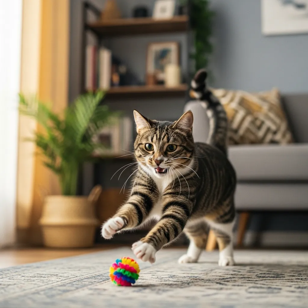 Neutered cat playing with a toy, showing how neutered cat humping behavior can stem from playfulness.