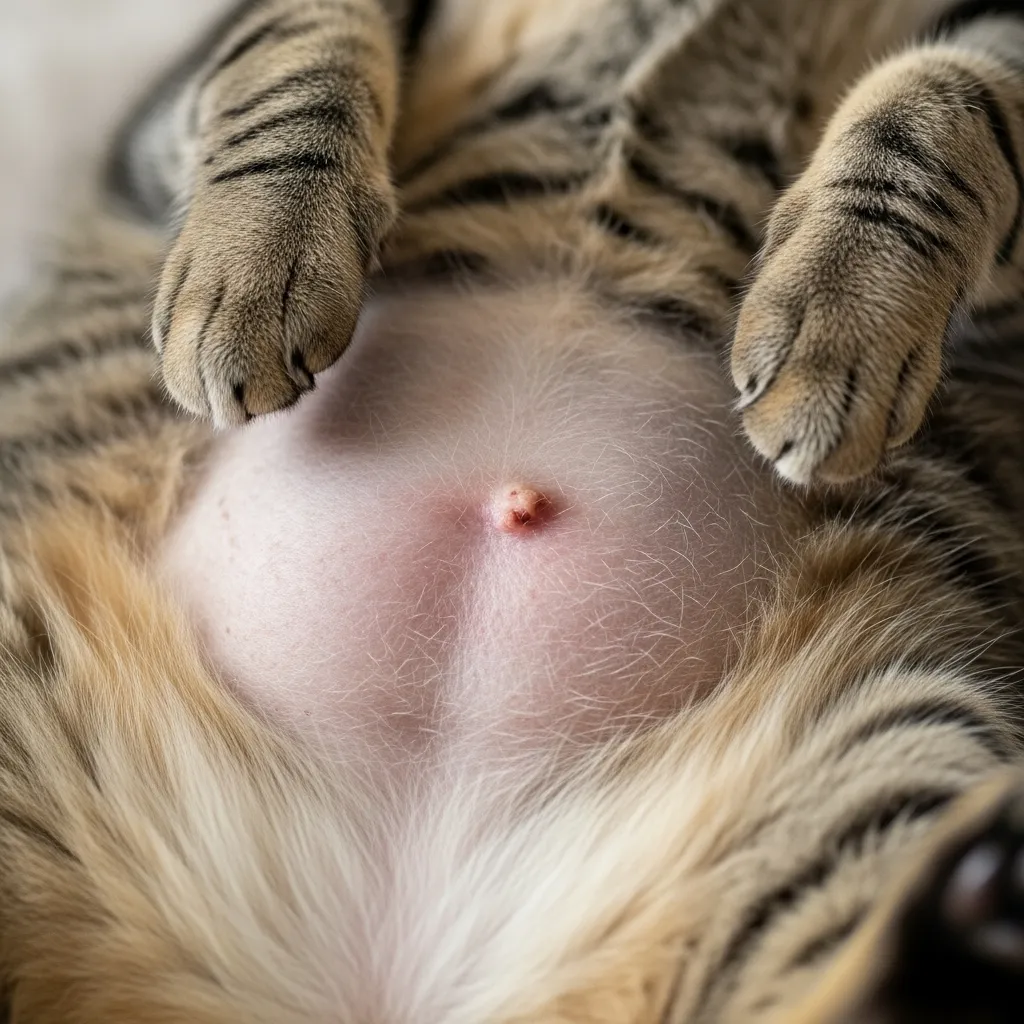 My Cat Lick Herself So Much 2 Cat with a bald patch on its belly from excessive licking, indicating over-grooming in cats.