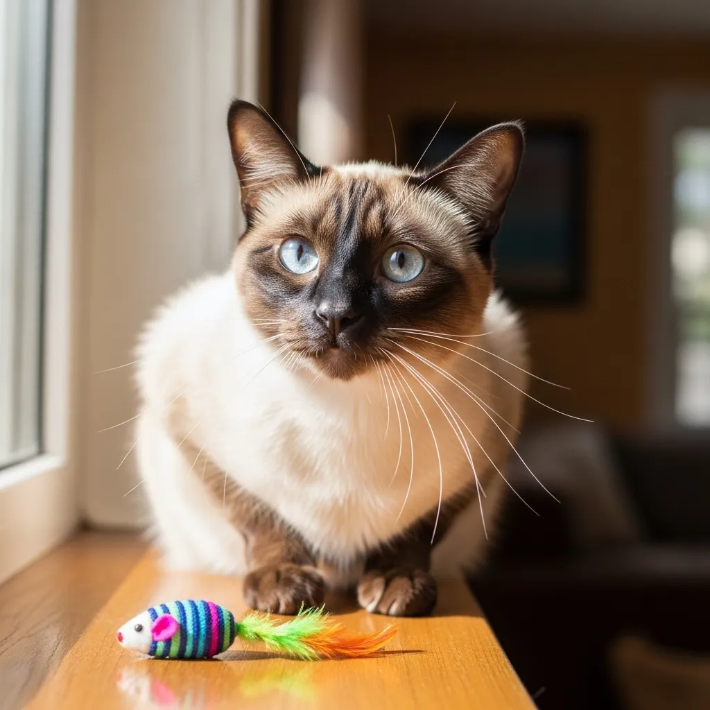 My Cat Lick Herself So Much 4 Siamese cat on a windowsill, showing potential stress-related over-grooming behavior.