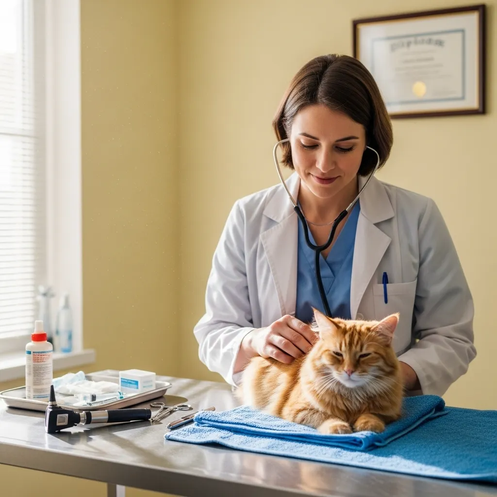 My Cat Lick Herself So Much 7 Veterinarian checking a cat for signs of over-grooming, emphasizing the importance of professional help.