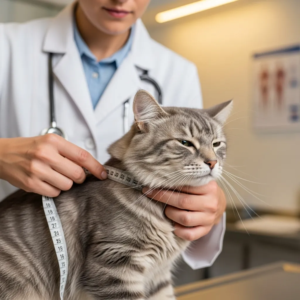 Veterinarian demonstrating proper chest measurement on a calm cat