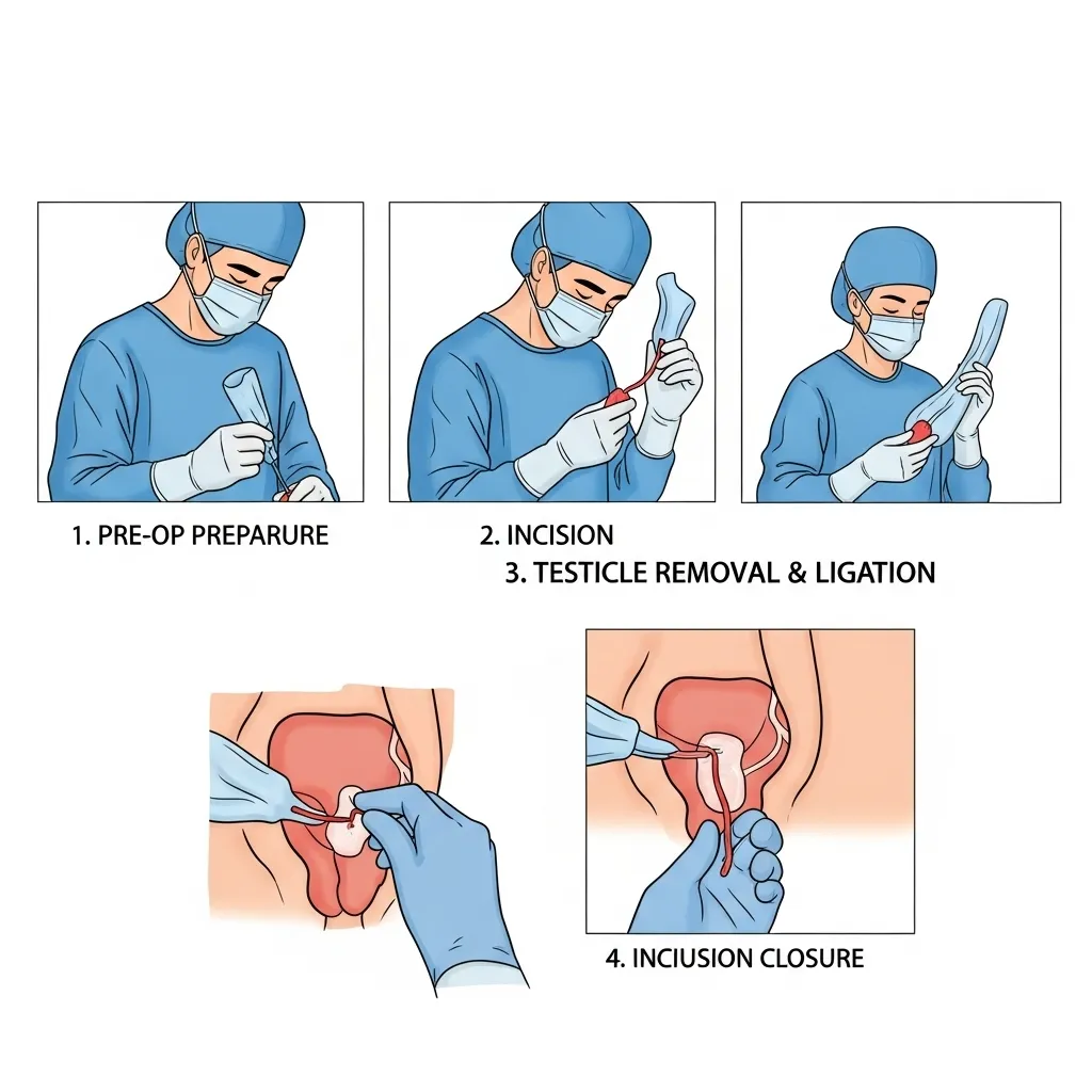 Cat neutering procedure step-by-step illustration