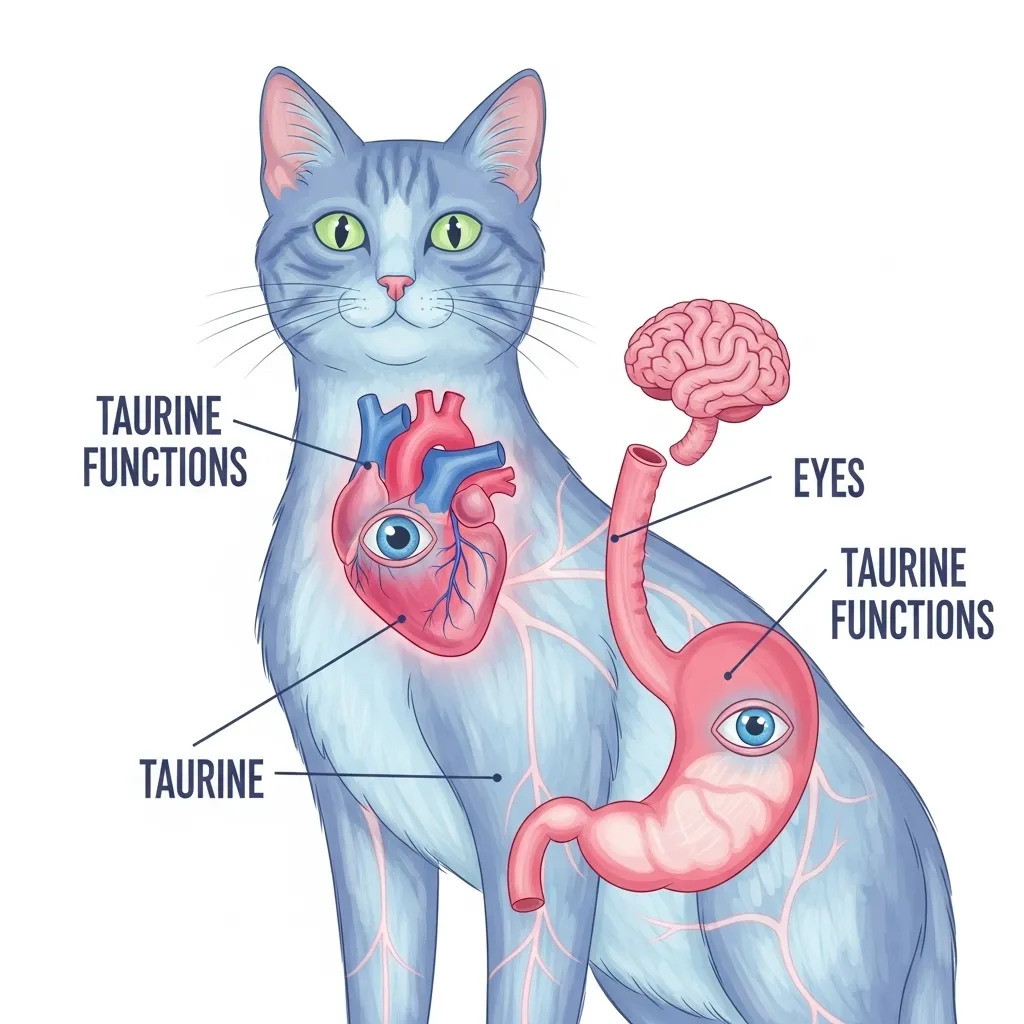 Taurine benefits for cats – full-body health support diagram