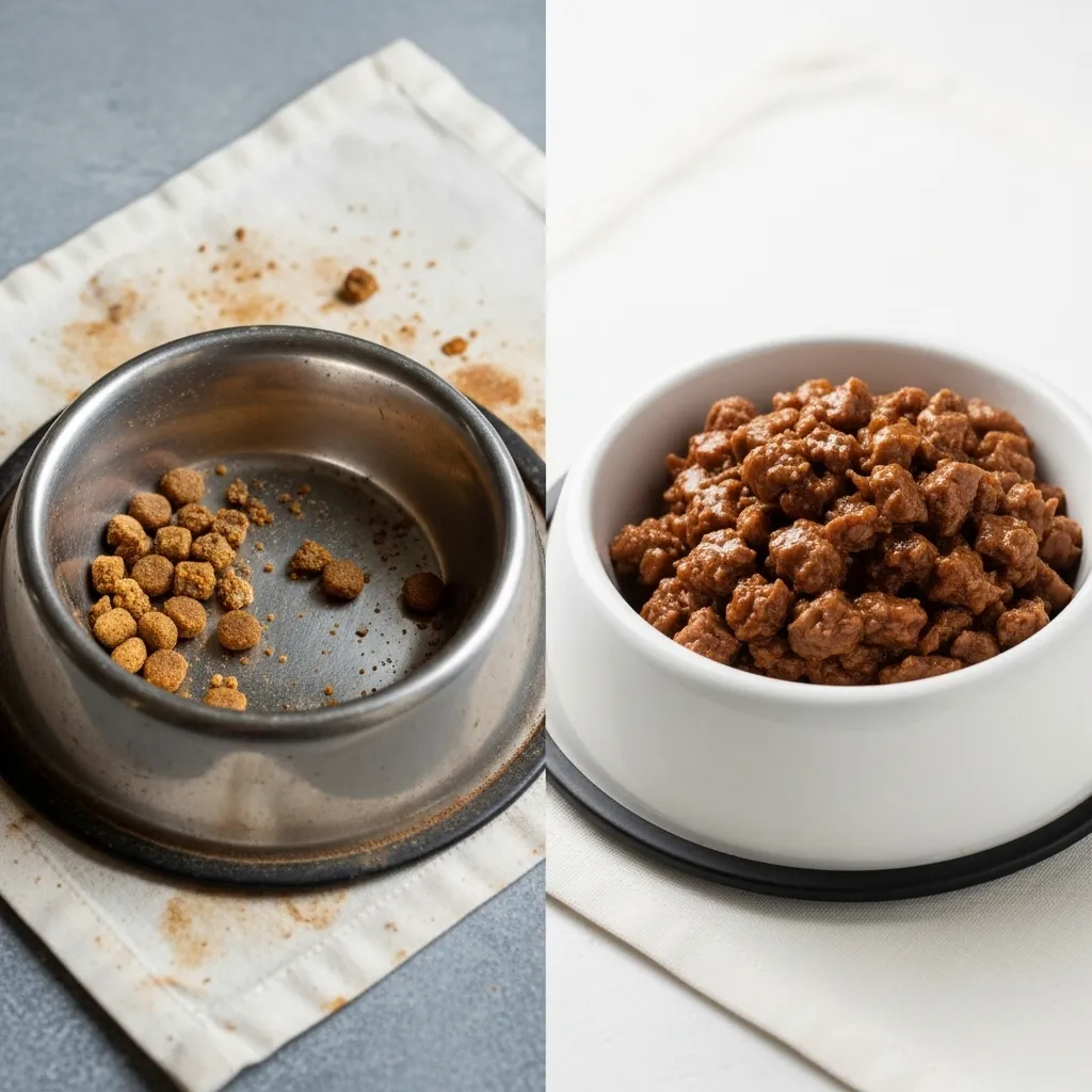 Cat food freshness comparison – stale vs fresh
