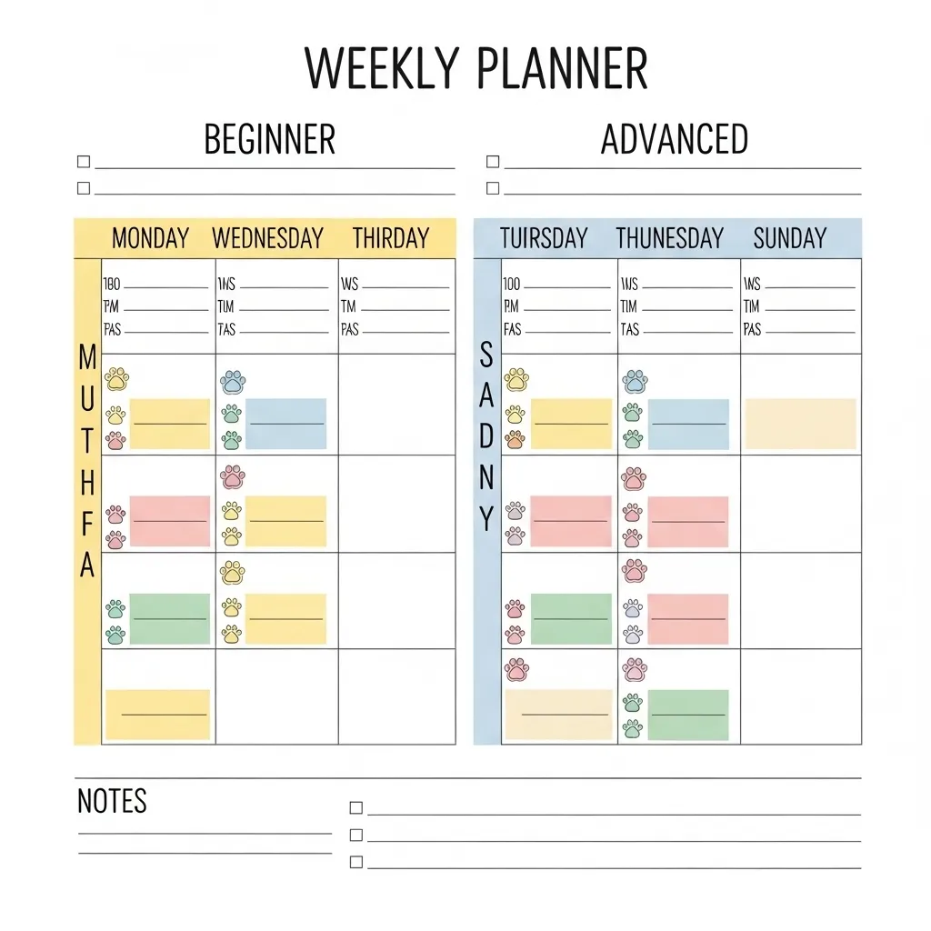 Weekly indoor cat workout routine planner – beginner and advanced tracks