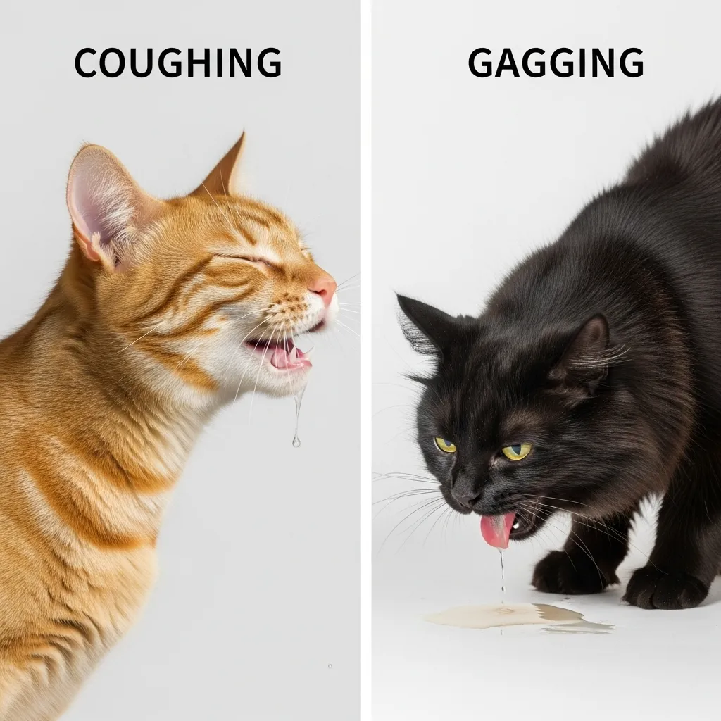 Cat coughing vs gagging difference – side-by-side visual comparison