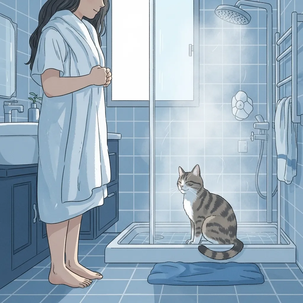 Cat in steam therapy for respiratory relief – safe home remedy for cat coughing