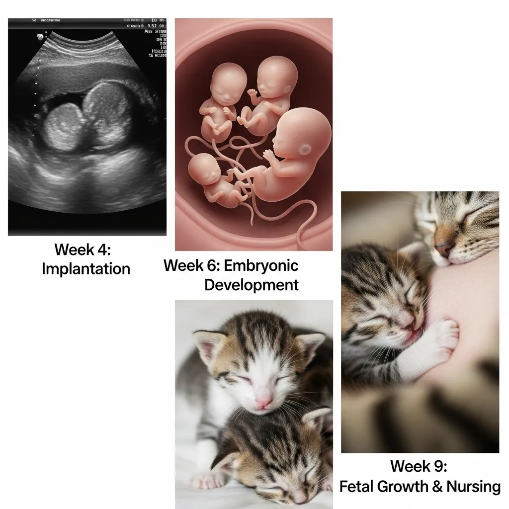 Feline pregnancy stages week by week with ultrasound and kitten growth