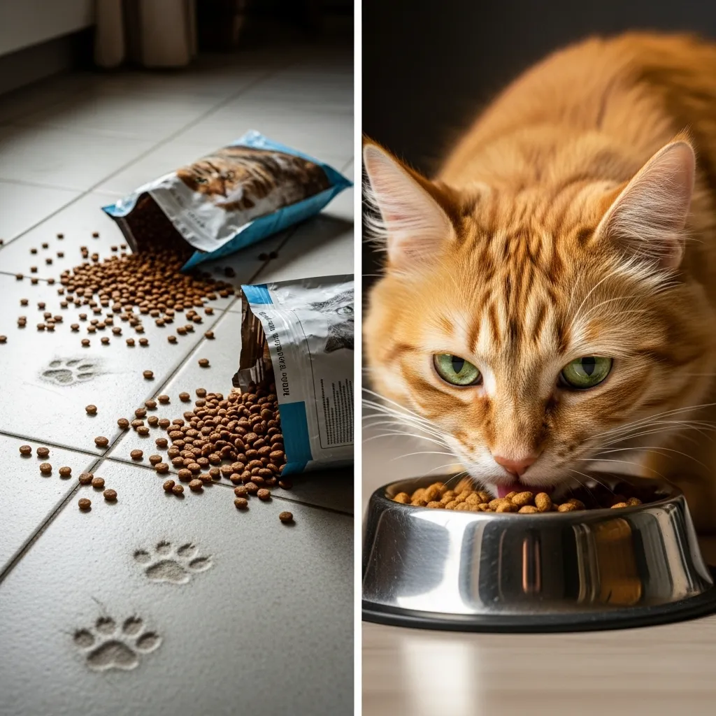 Before and after: Fixing cat dropping food when eating