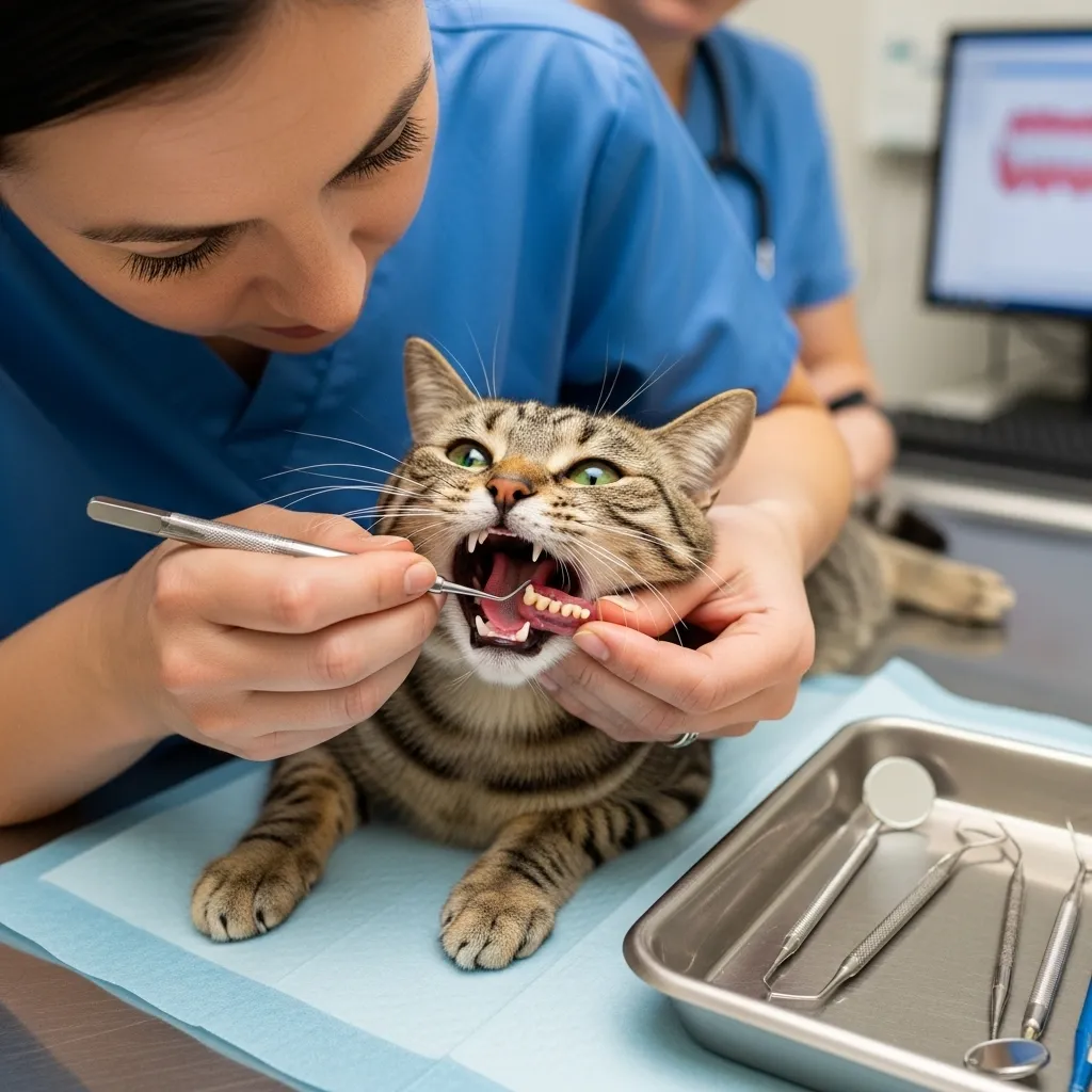 Cat dental issues while eating - vet exam