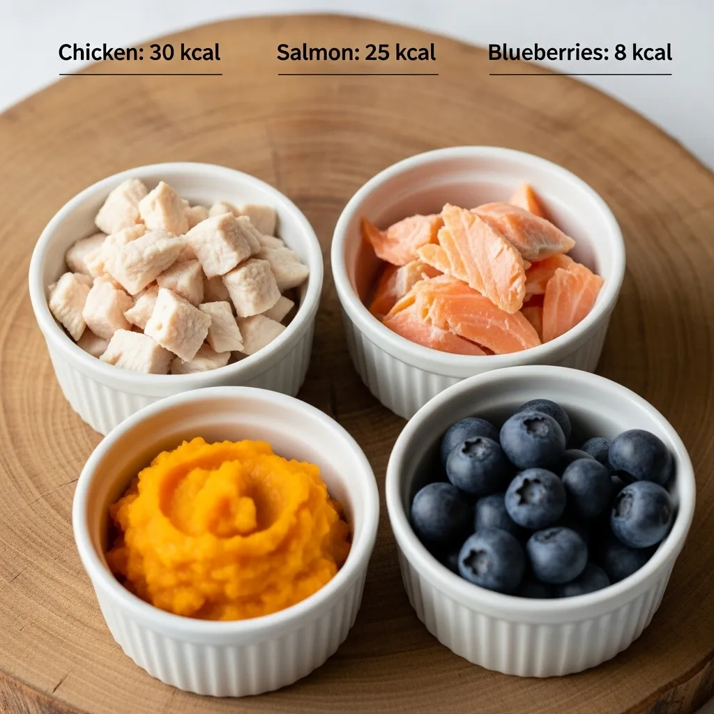 Human foods safe for cats as treats – cooked chicken, salmon, pumpkin, blueberries
