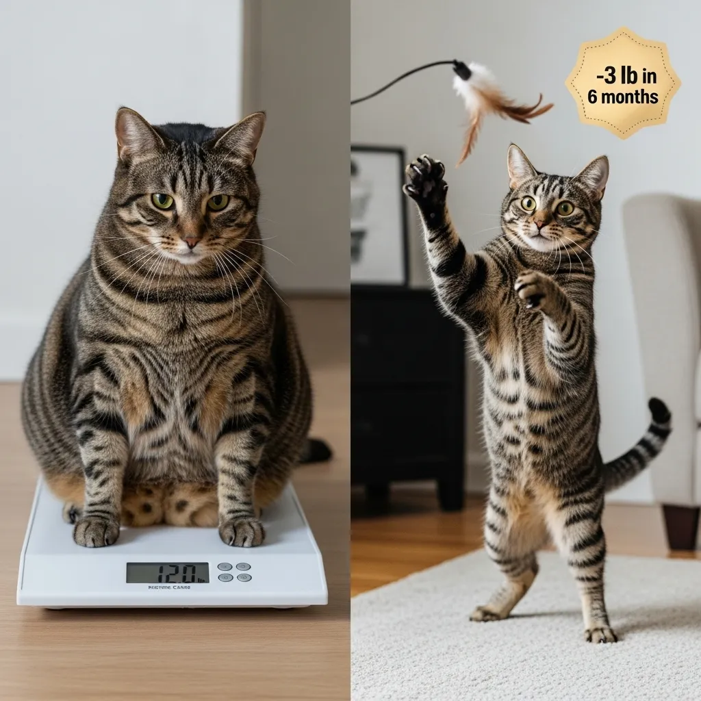 Cat obesity prevention success – weight loss with portion control and play