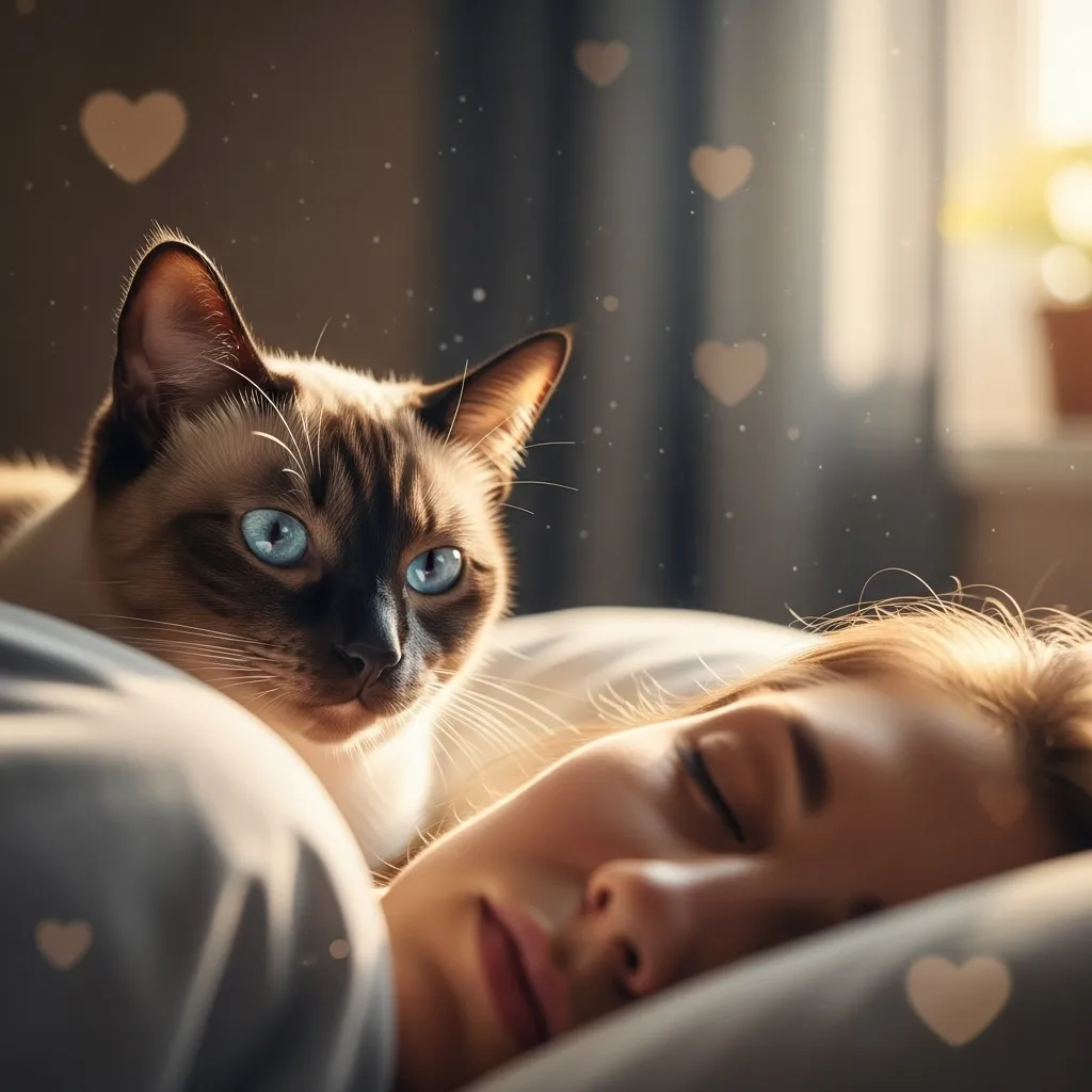 Cat slow blinking at owner in bed – sign of love and trust 🐱💤