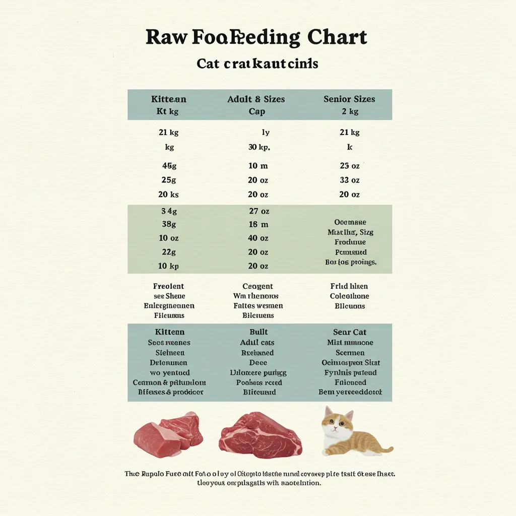 Raw food feeding chart for cats by weight and life stage.