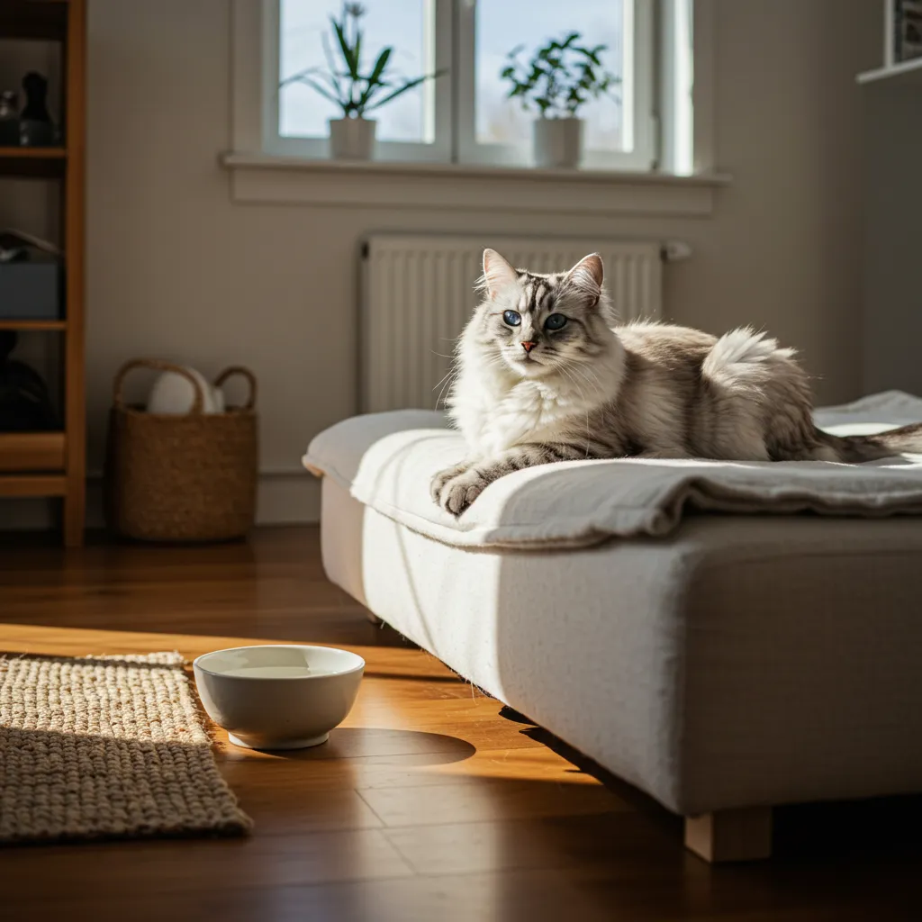  Norwegian Forest Cat resting in a comfortable, allergen-free environment.