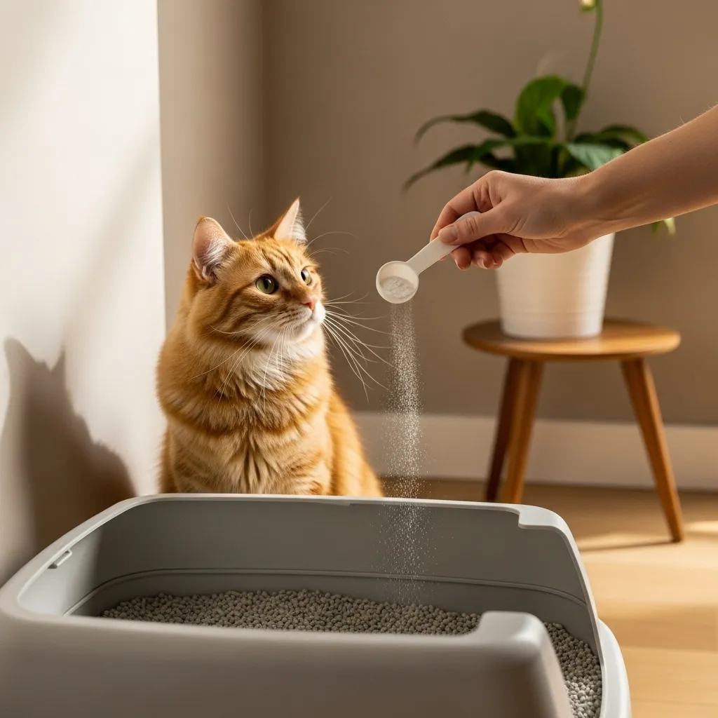 Using baking soda in a litter box to neutralize cat odors.