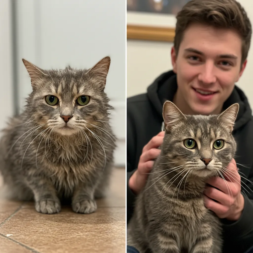 Before-and-after of a cat’s coat transformation on a raw food diet.