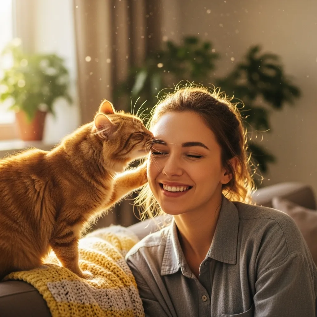 Cat headbutting owner’s face, showing feline love and trust.