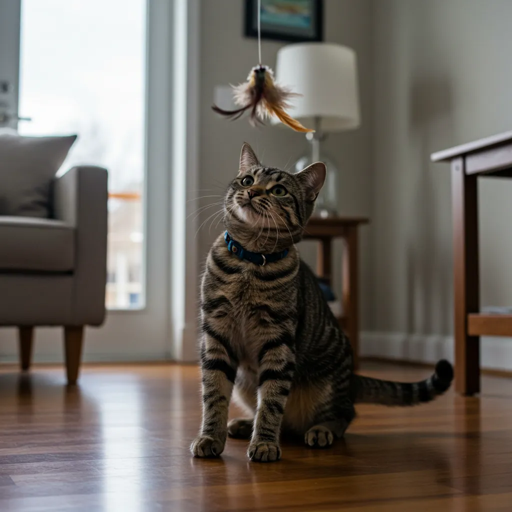 Energetic cat playing after lymphoma treatment, highlighting quality of life.
