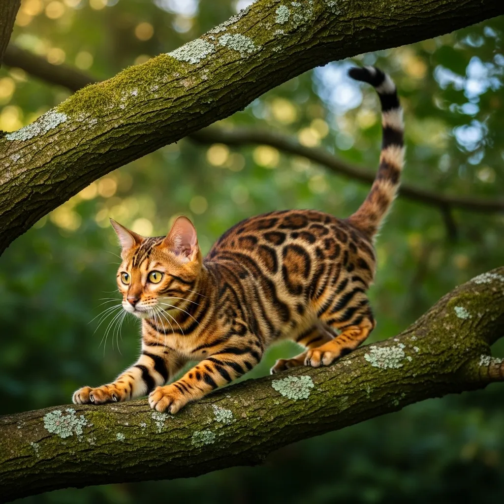 Tabby Cat Colors 4 Spotted tabby Bengal cat with golden-brown rosettes in a playful pose.
