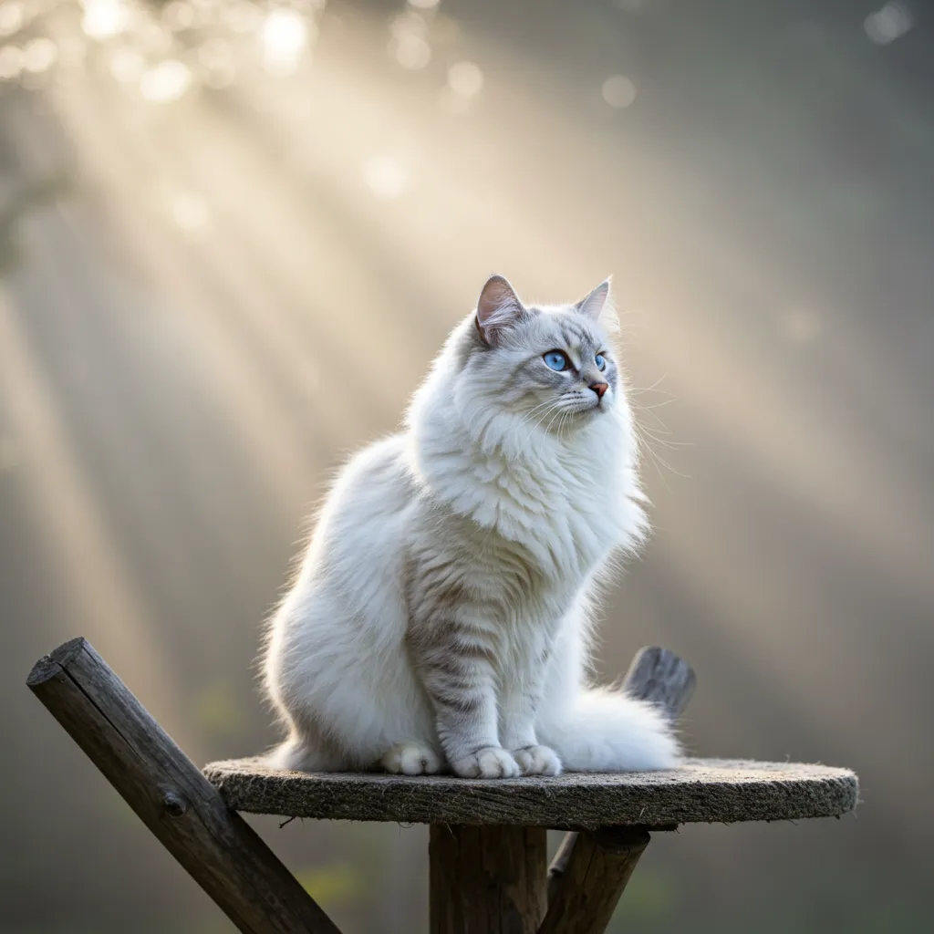  Norwegian Forest Cat showcasing its large size and lush coat in a natural setting.