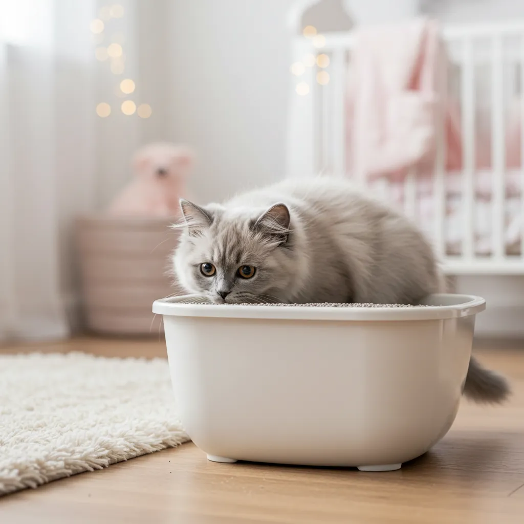 Young Ragdoll kitten in a low-sided litter box, illustrating the ideal age for starting litter training.