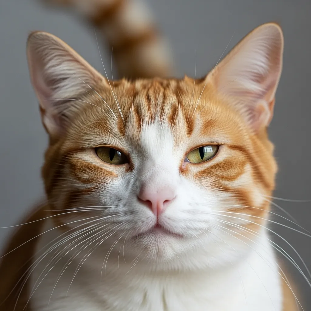  Close-up of a relaxed cat with a raised tail, demonstrating positive feline behavior cues.