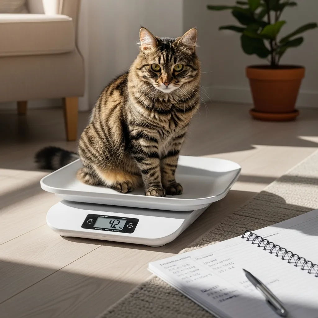 Weighing a cat to monitor healthy weight gain.