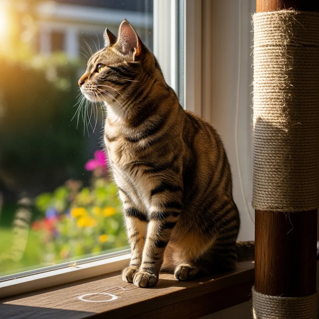 Adolescent cat on a windowsill, showing signs your kitten is becoming an adult cat with a sleek coat and confident demeanor.
