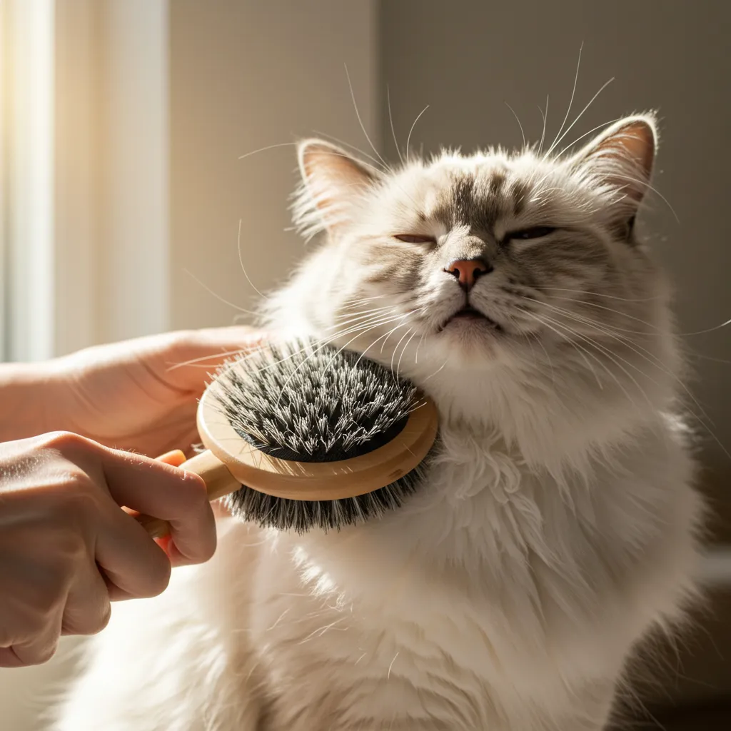 Ragdoll cat’s silky fur being brushed, showcasing effective Ragdoll cat grooming.
