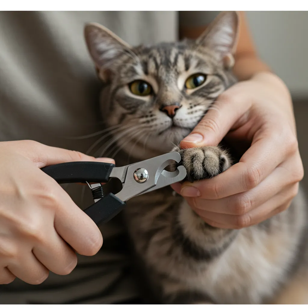 Person trimming cat claws safely with pet nail clippers