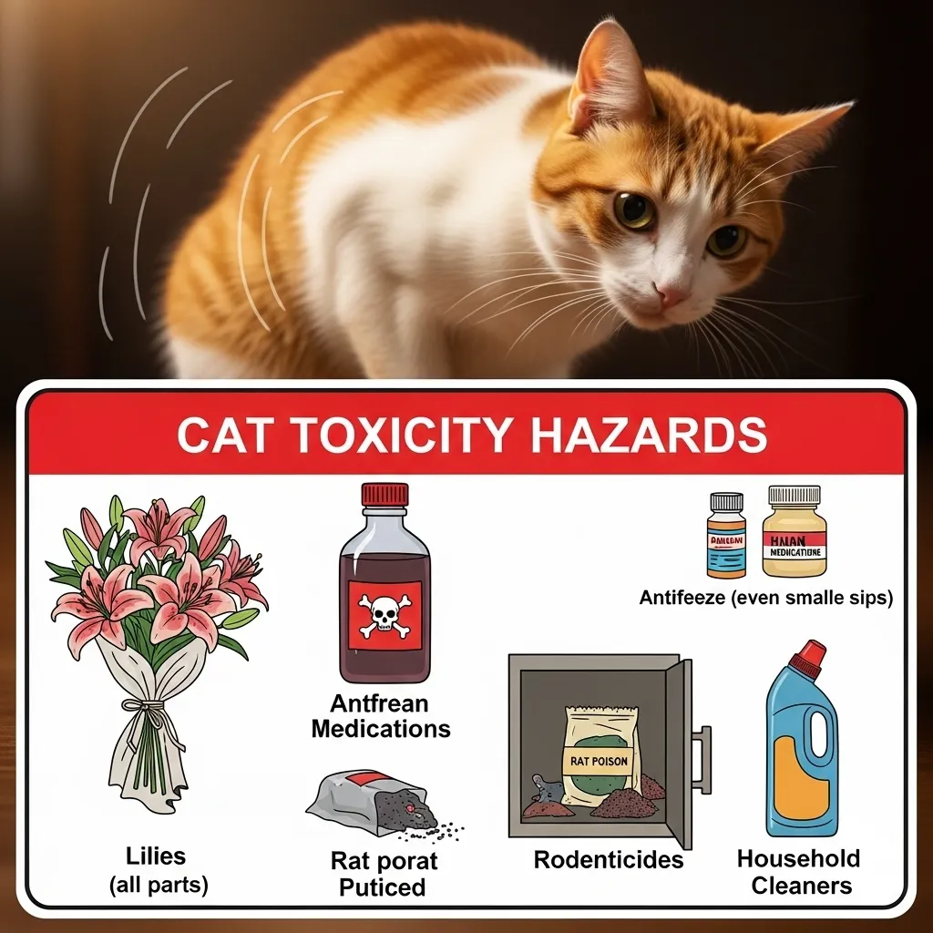 Why Is My Cat Shaking 3 Household toxins like lilies kept away from a cat, preventing cat shaking due to toxicity.