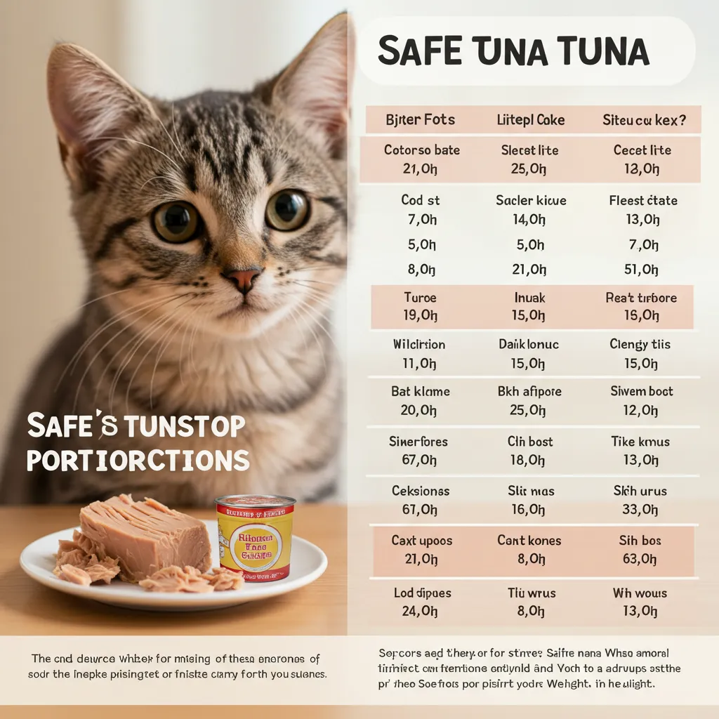 Infographic of safe weekly tuna portions for cats, featuring a cartoon cat.
