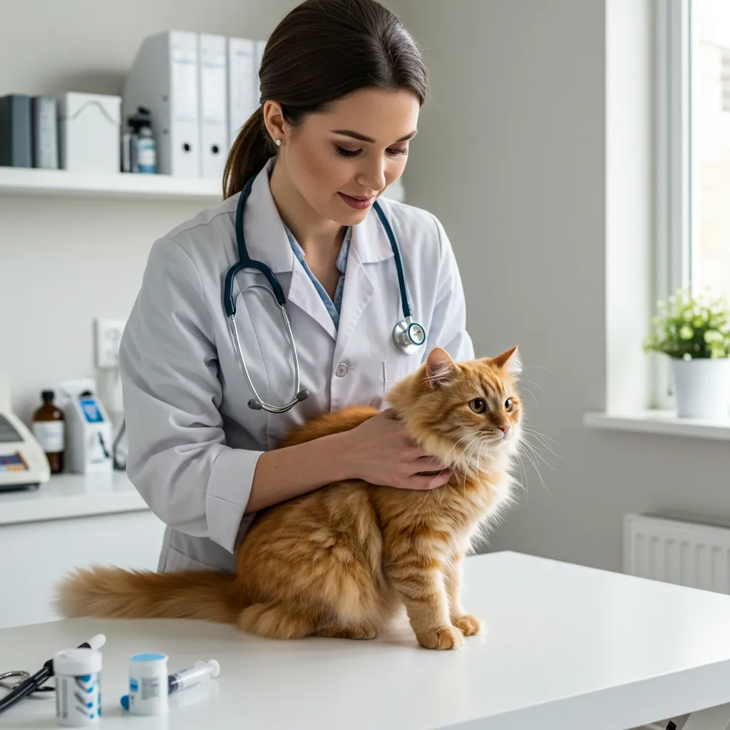 Veterinarian checking a cat for health issues that may cause pain-induced aggression.