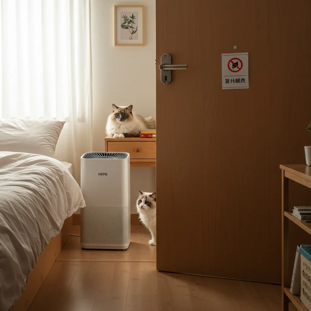 Allergy-friendly bedroom setup for Ragdoll owners, with synthetic bedding and a cat-free zone.