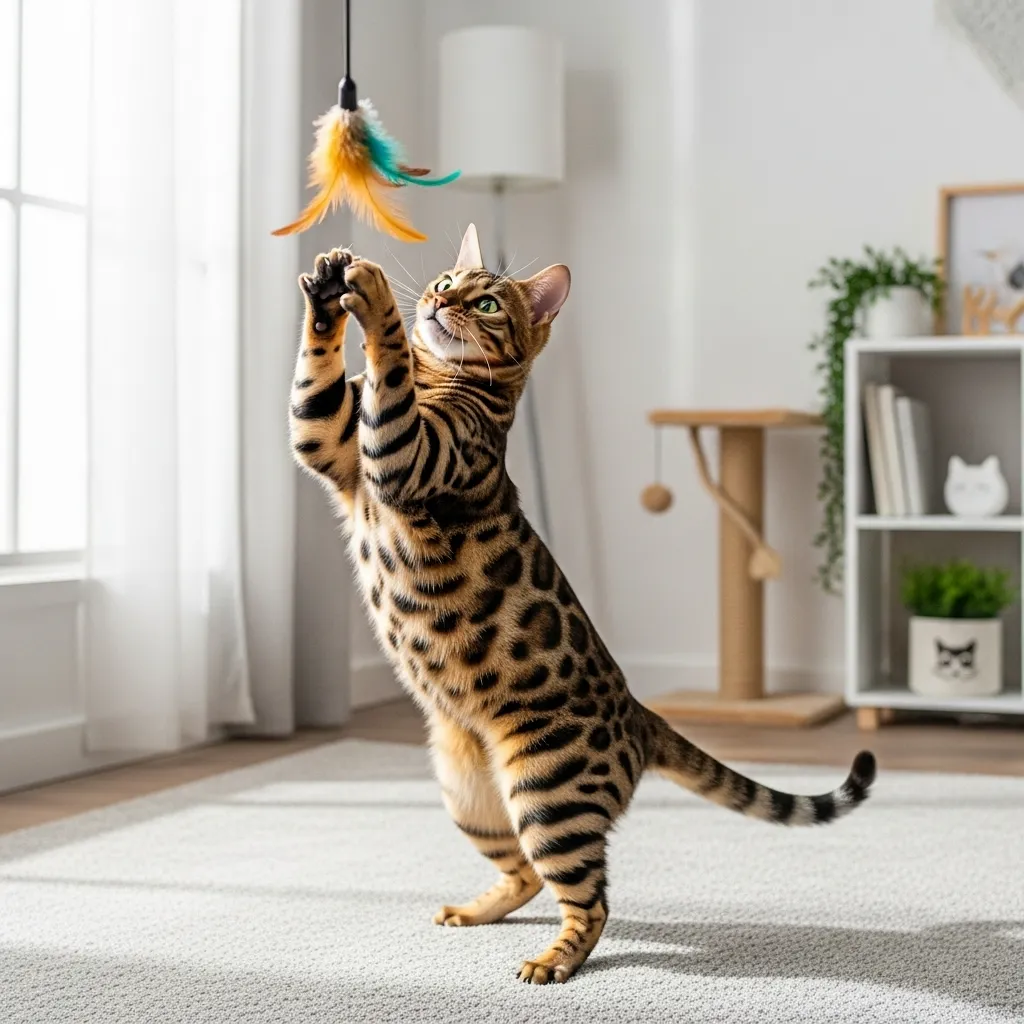  Bengal cat playing happily, demonstrating solutions for cat behavior after addressing unusual behavior.