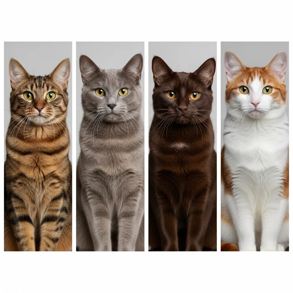 Four main torbie color variations: brown, blue, chocolate, and torbie-and-white