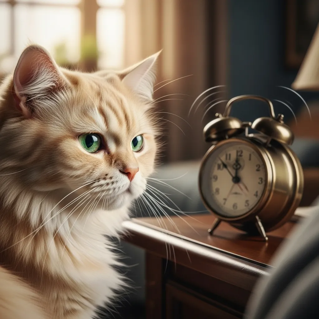 Monday lazy cat meme: Persian judging alarm clock with epic side-eye 😾
