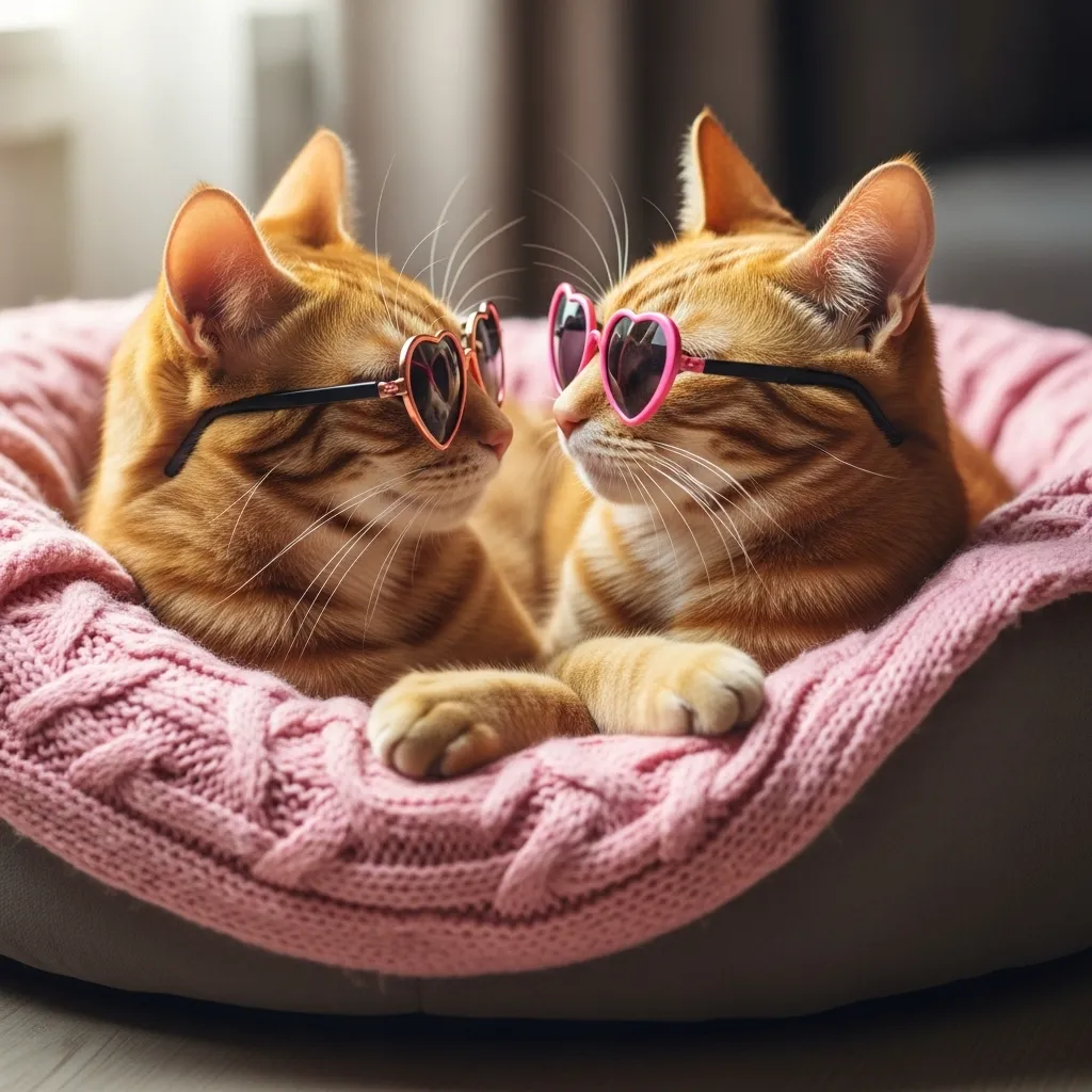 funny cat cuddle memes 2025 – two cats spooning with heart sunglasses