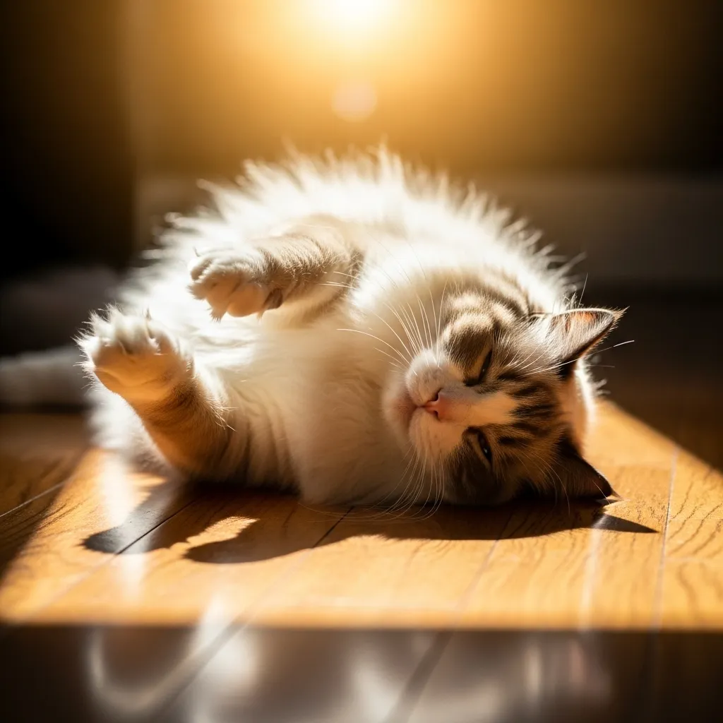Adorable nap time cat: Ragdoll sunbathing with paws up – pure serenity ☀️😻”