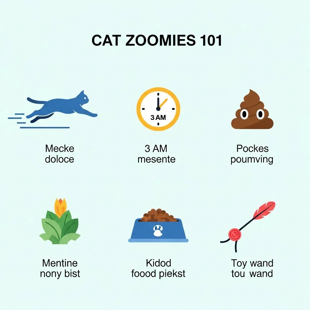 Cat zoomies infographic explaining triggers and signs