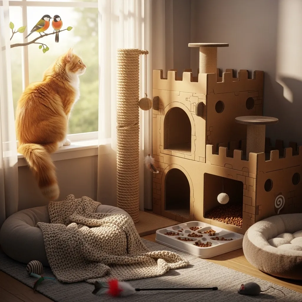 Cat enrichment setup to prevent boredom and reduce zoomies